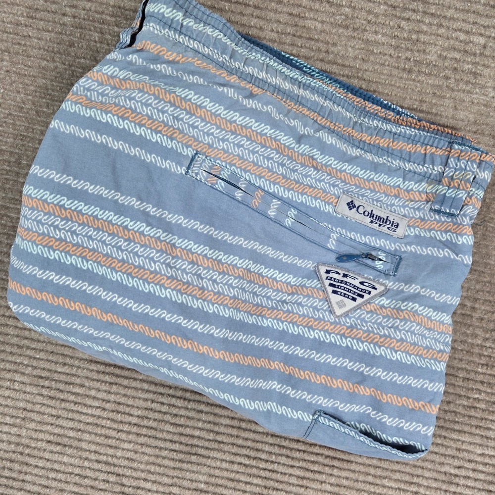 Columbia Mens XL Blue Orange Striped PFG Backcast III 6in Water‎ Shorts FM4010